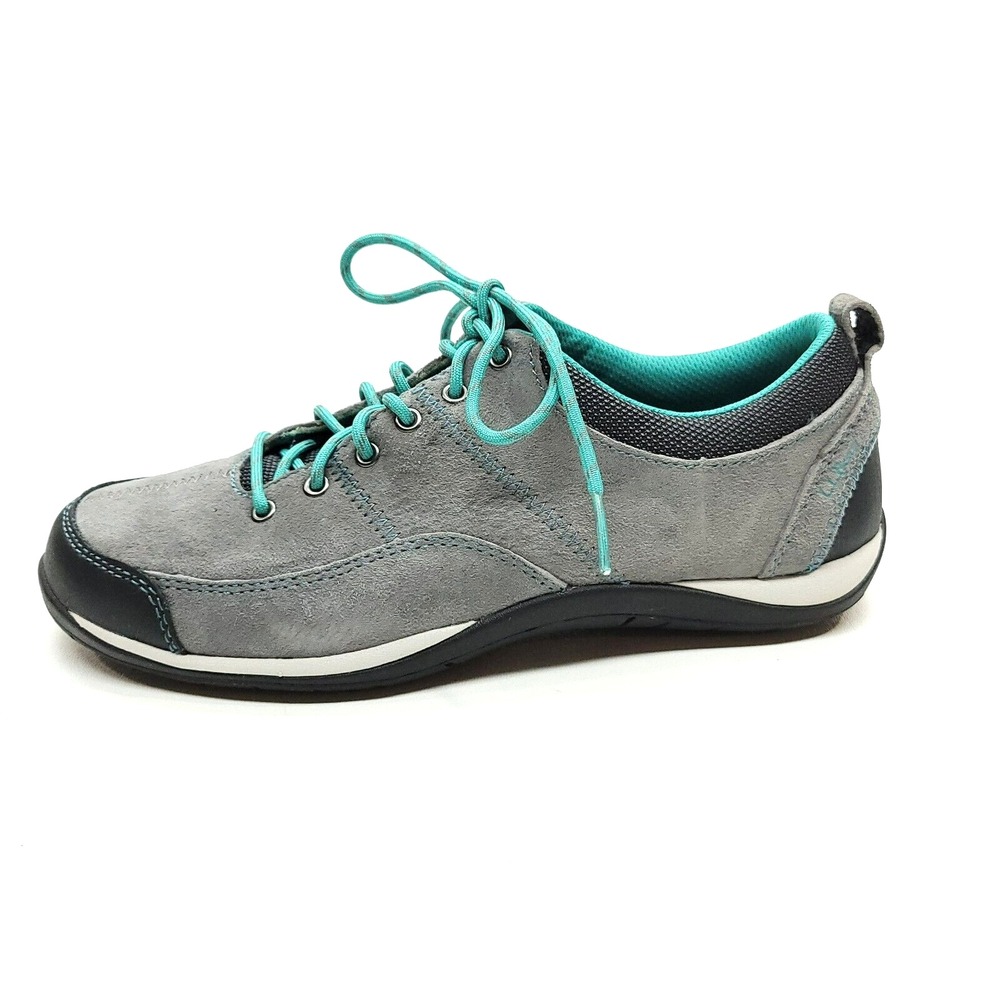 LL Bean Sneaker Women & M Gray Teal Suede Athletic Comfort Low Walking Shoe